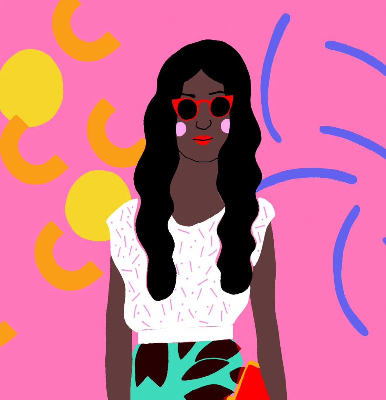 Vector drawing of girl wearing cool glass