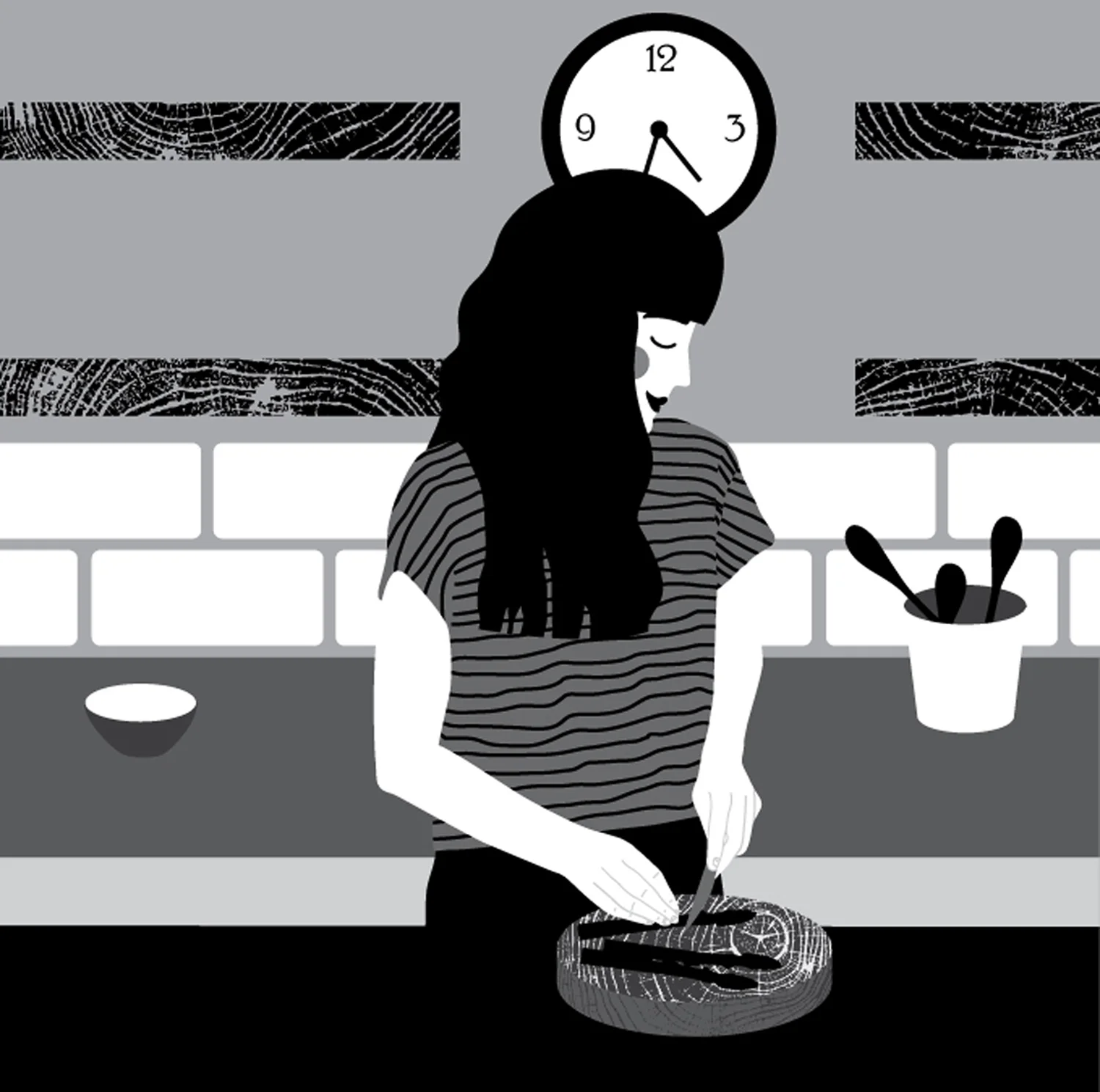 Sketch of woman preparing for dinner