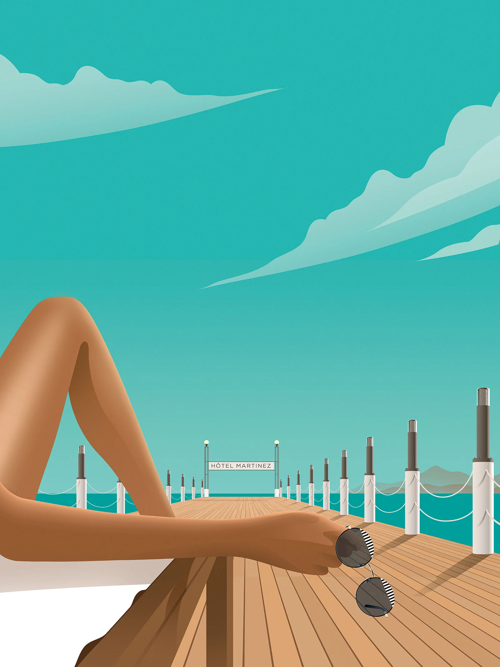 Painting of Girl relaxing on beach hotel