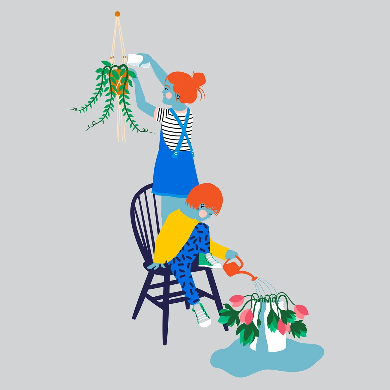 Illustration of kids watering the plants
