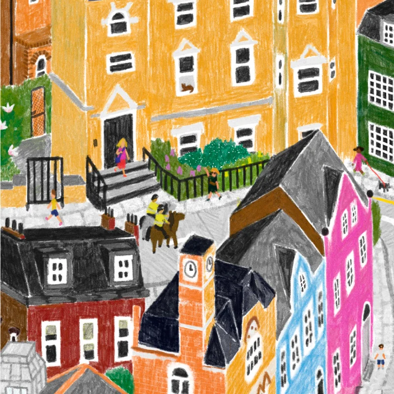 Everyday life in London studio-view painting