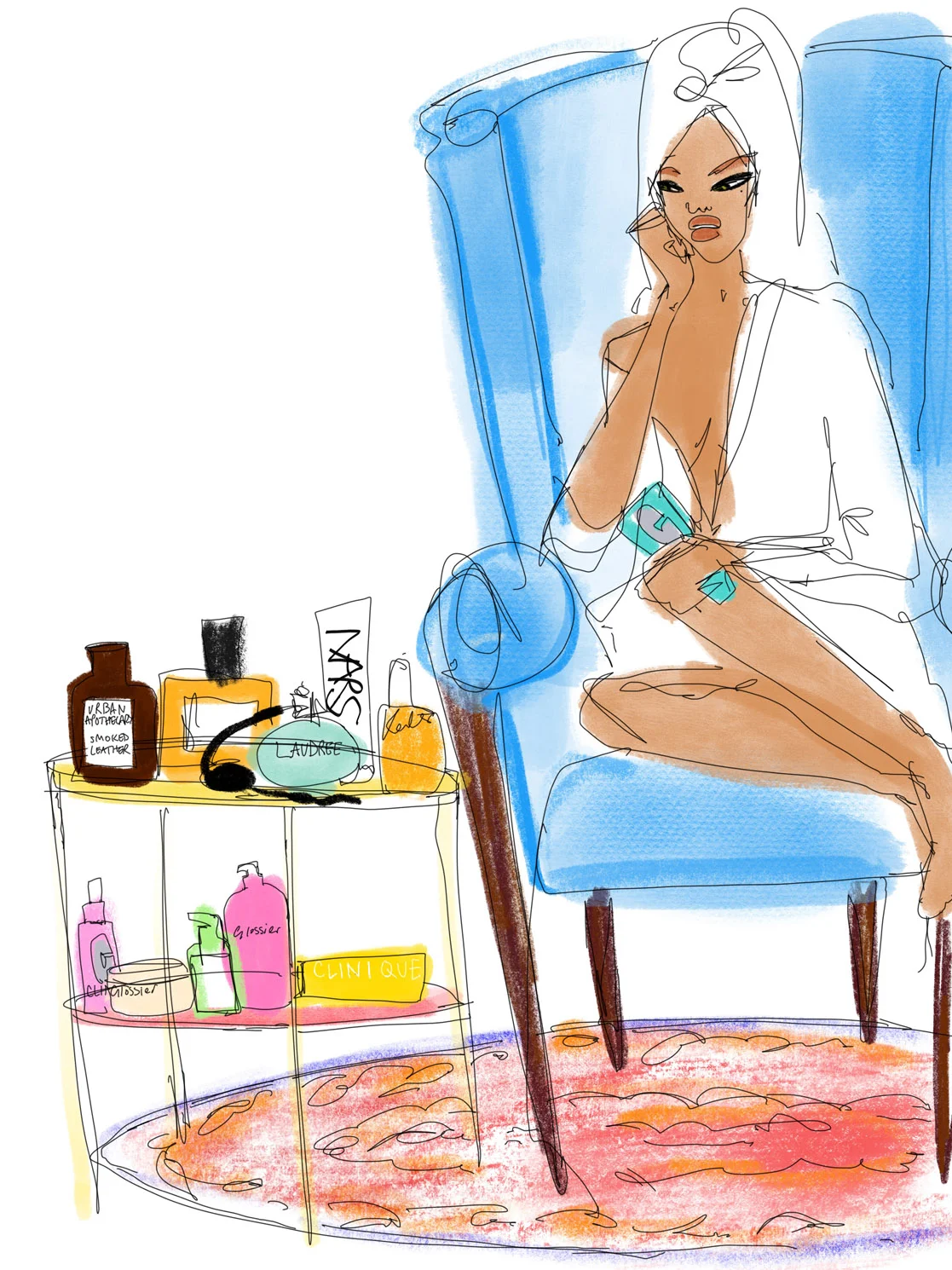 Watercolour sketch of woman sitting on a chair