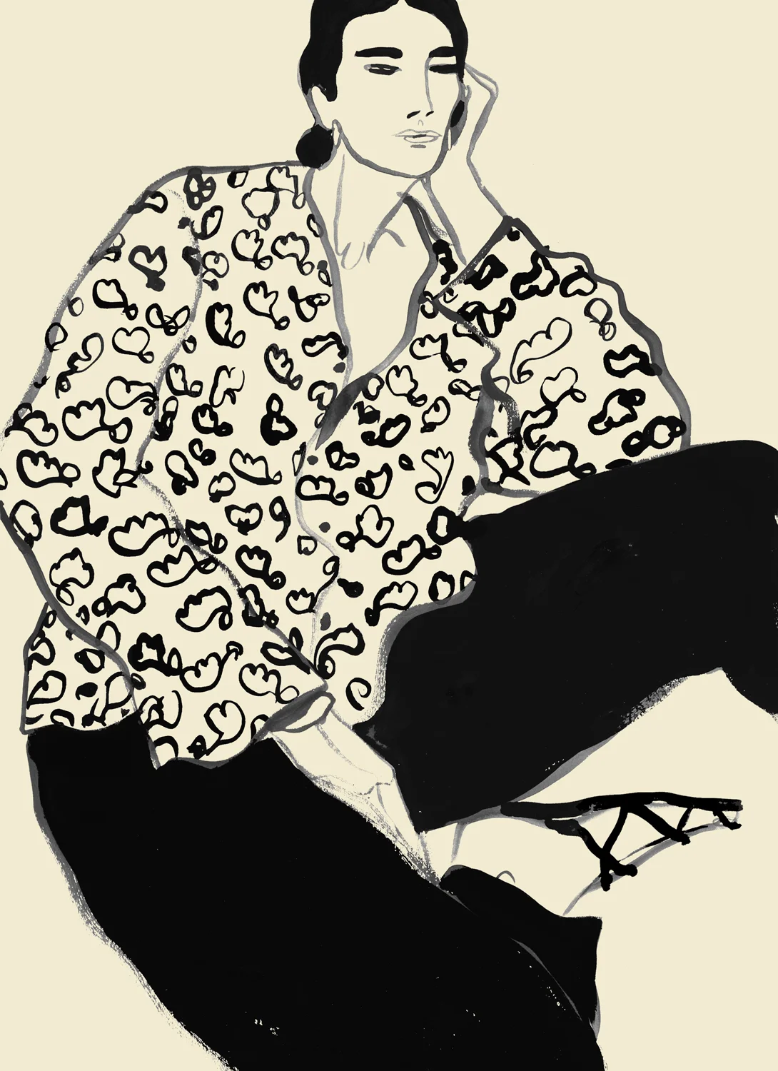 Fashion Illustration Of Woman Wearing Floral Shirts