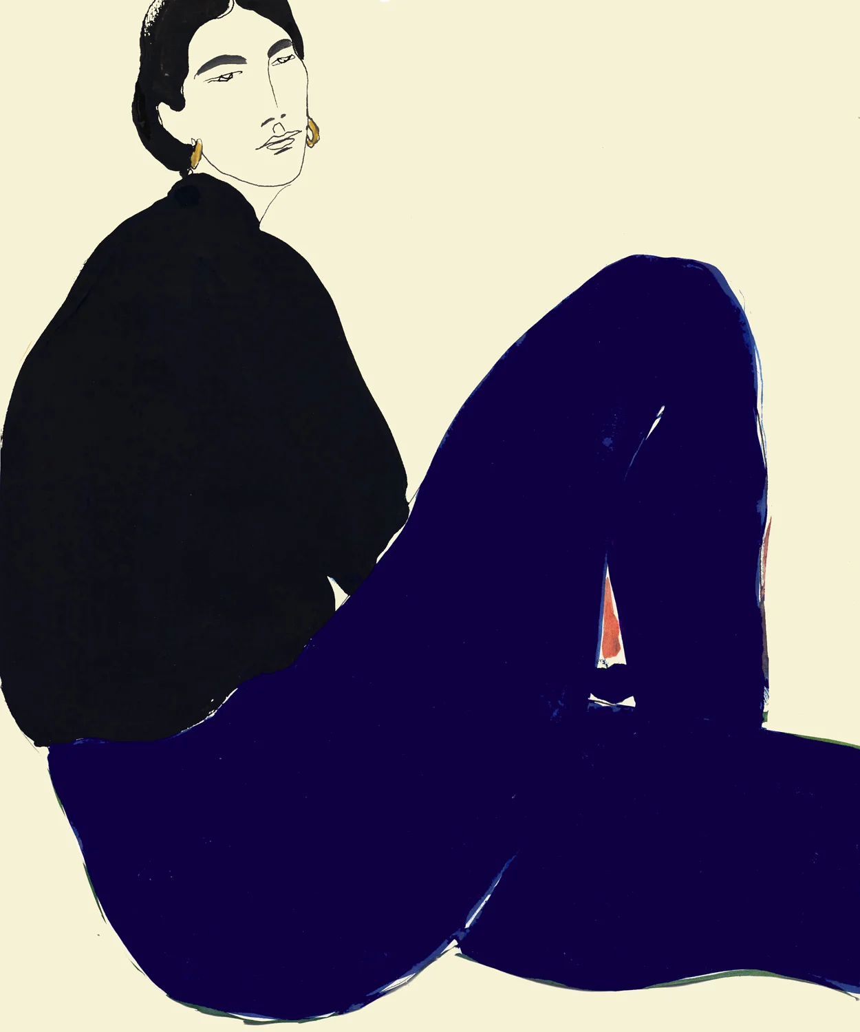 Watercolour Painting Of Black Shirt And Navi Blue Pant