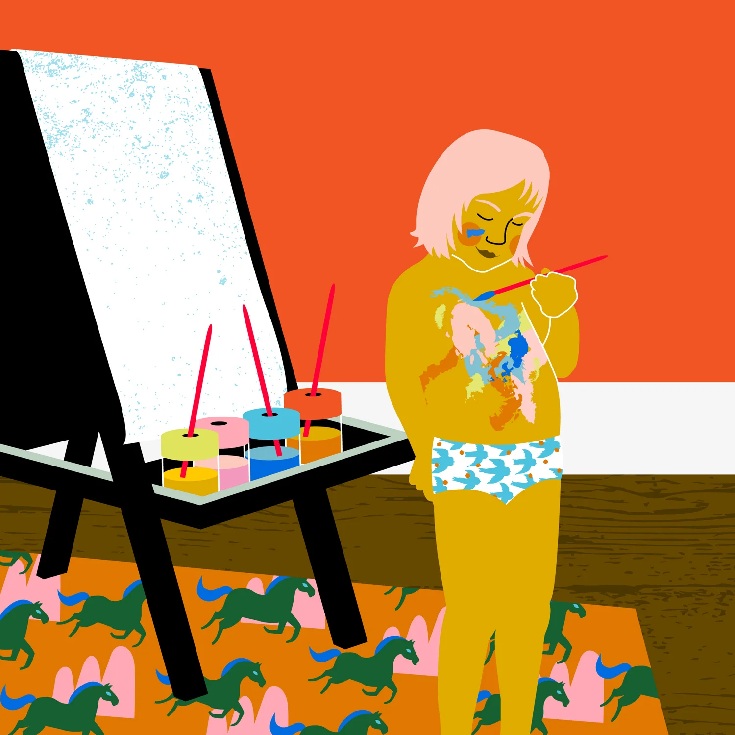 Sketch of girl playing with colours