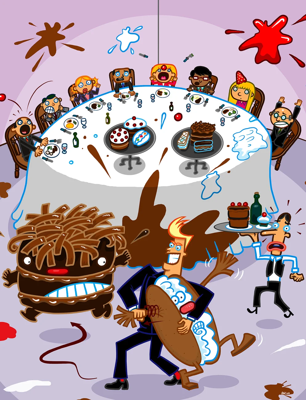Dinner party illustration by Bill Greenhead