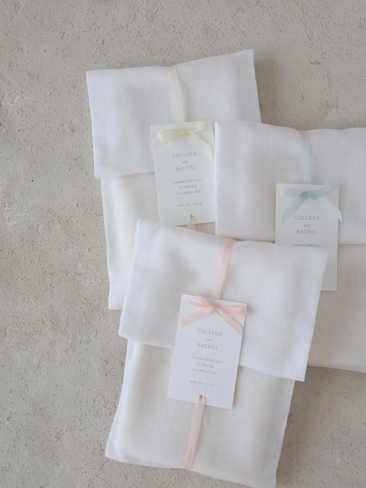 ribbon color options for 
the hand towel wedding favors