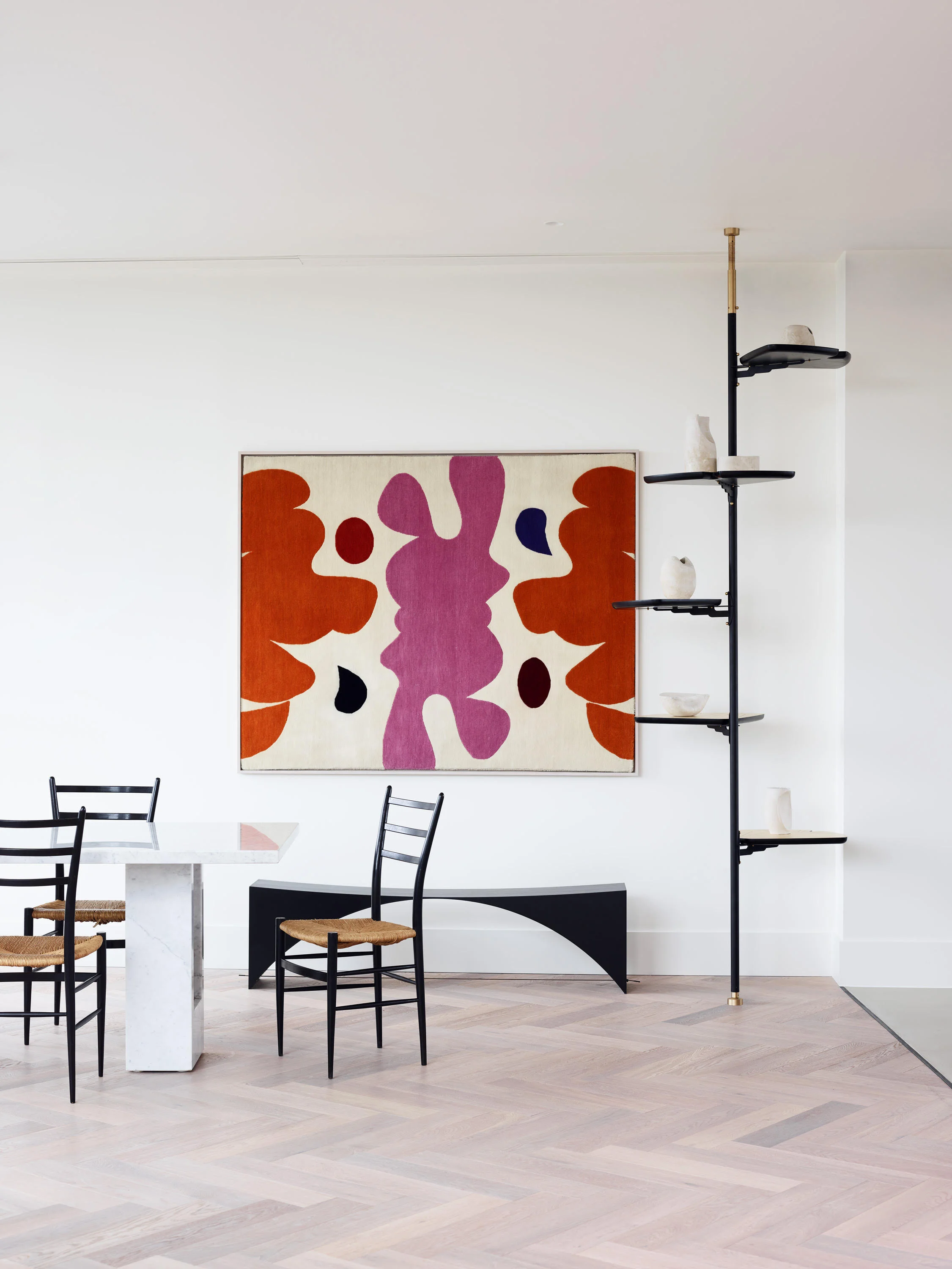 Clubbers , wool tapestry, 132x165cm, 2019. The Art Apartment, curated by Laura Fulmine. Image: Courtesy of Laura Fulmine and Cob Gallery