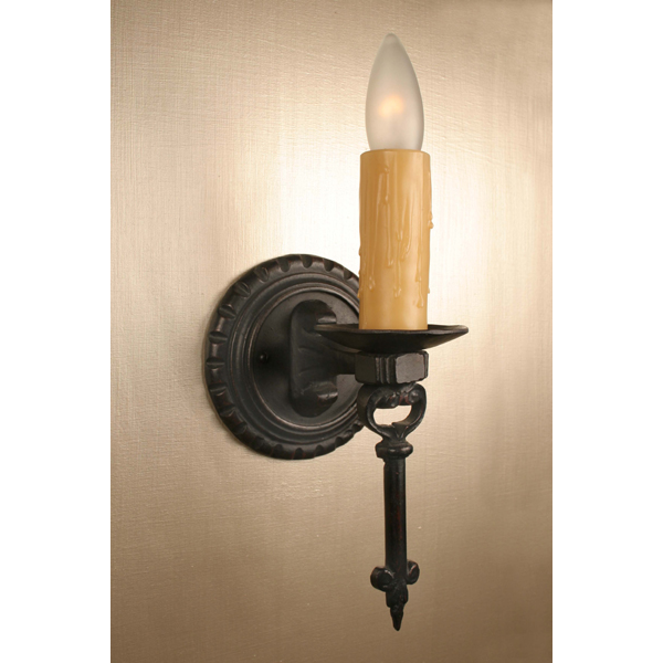 Almont Worn Blackened Paint Authentic handmade antique reproduction sconce | 20th Century Lighting - Work of Man