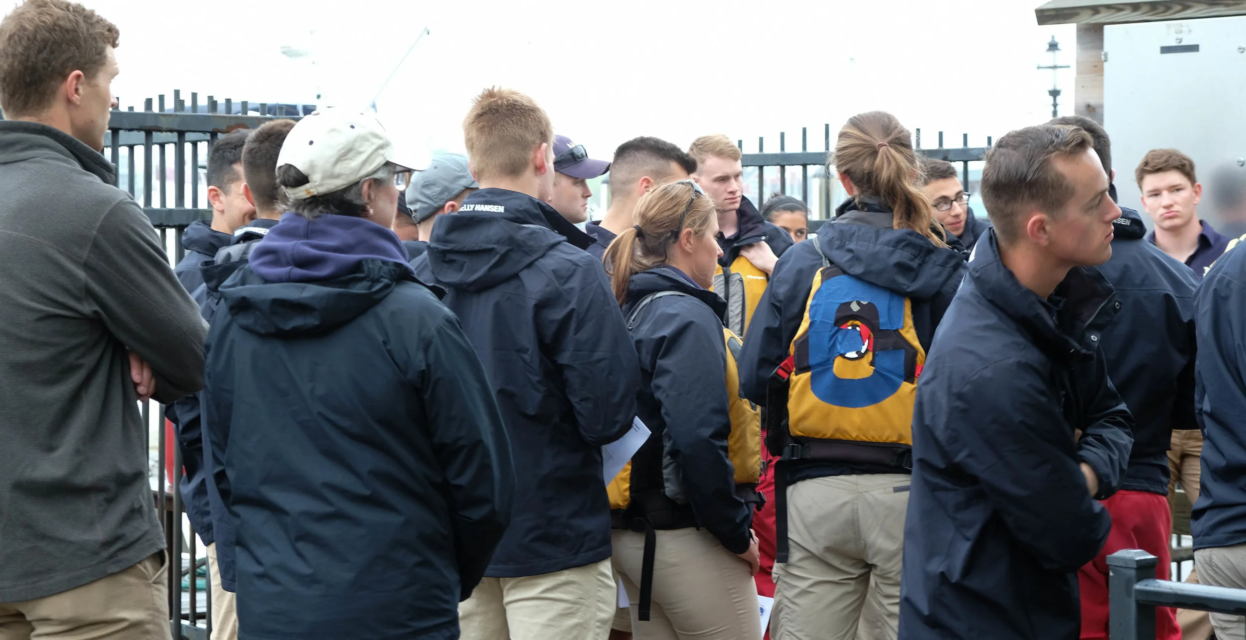 Naval Academy midshipmen are briefed as to their role in the day's sailing and racing programs. If possible, we will get four races in before we have to return to the Sailing Hall of Fame.