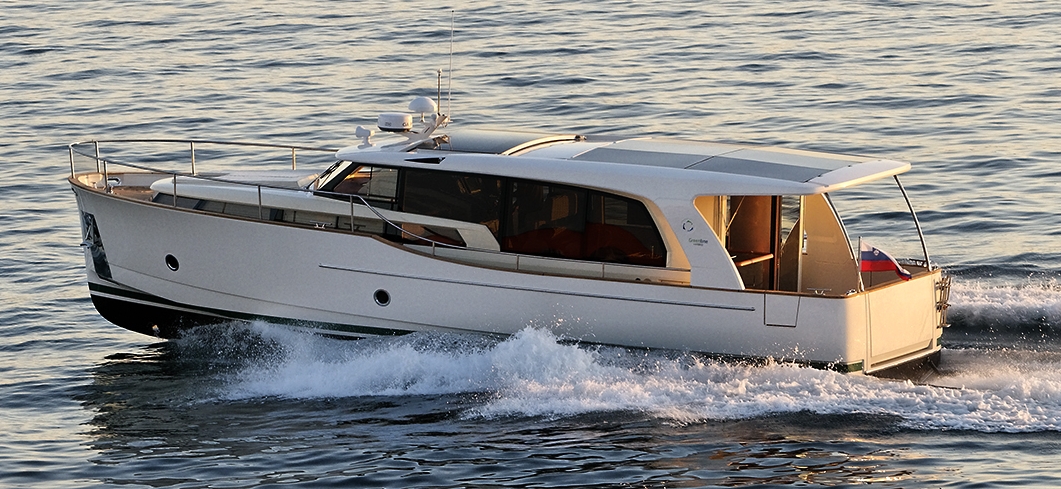 The Greenline 40 Hybrid cruising boat from Slovenia. A very contemporary example of new ideas in interior layout and modern boat design