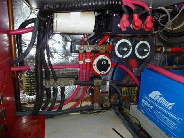 Battery switches in the back of the engine room are a terrible idea. Imagine navigating through toxic fumes of an electrical fire...this is so avoidable! Move these switches outside the engine space where you can access them easily and safely. Boat builders need to think about crew safety, not just where it is convenient to install battery switches.