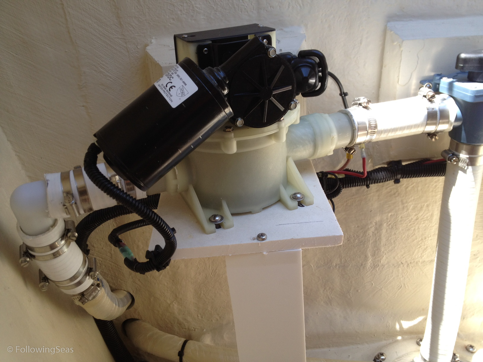 This diaphragm pump handles all waste, can run dry, and is easily owner serviced if necessary. There is nothing worse than a full holding tank and no way to empty it except at a marina that has a pump out facility, which may be difficult to find in areas far from home.