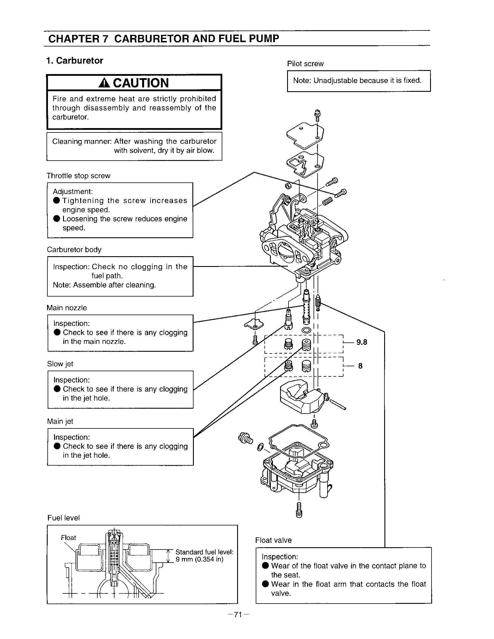 A page from an owner's manual on how to adjust a carburetor. While specific to one model, it is generally the same for all four stroke outboards.