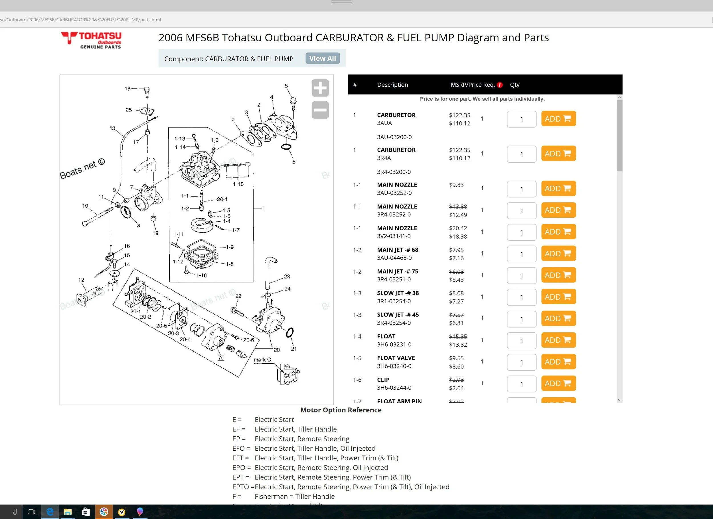 Boats.net is a great resource for carburetor parts and complete spares. They seem to carry all major brands and are a good source to keep your parts locker fully stocked with parts and gaskets.
