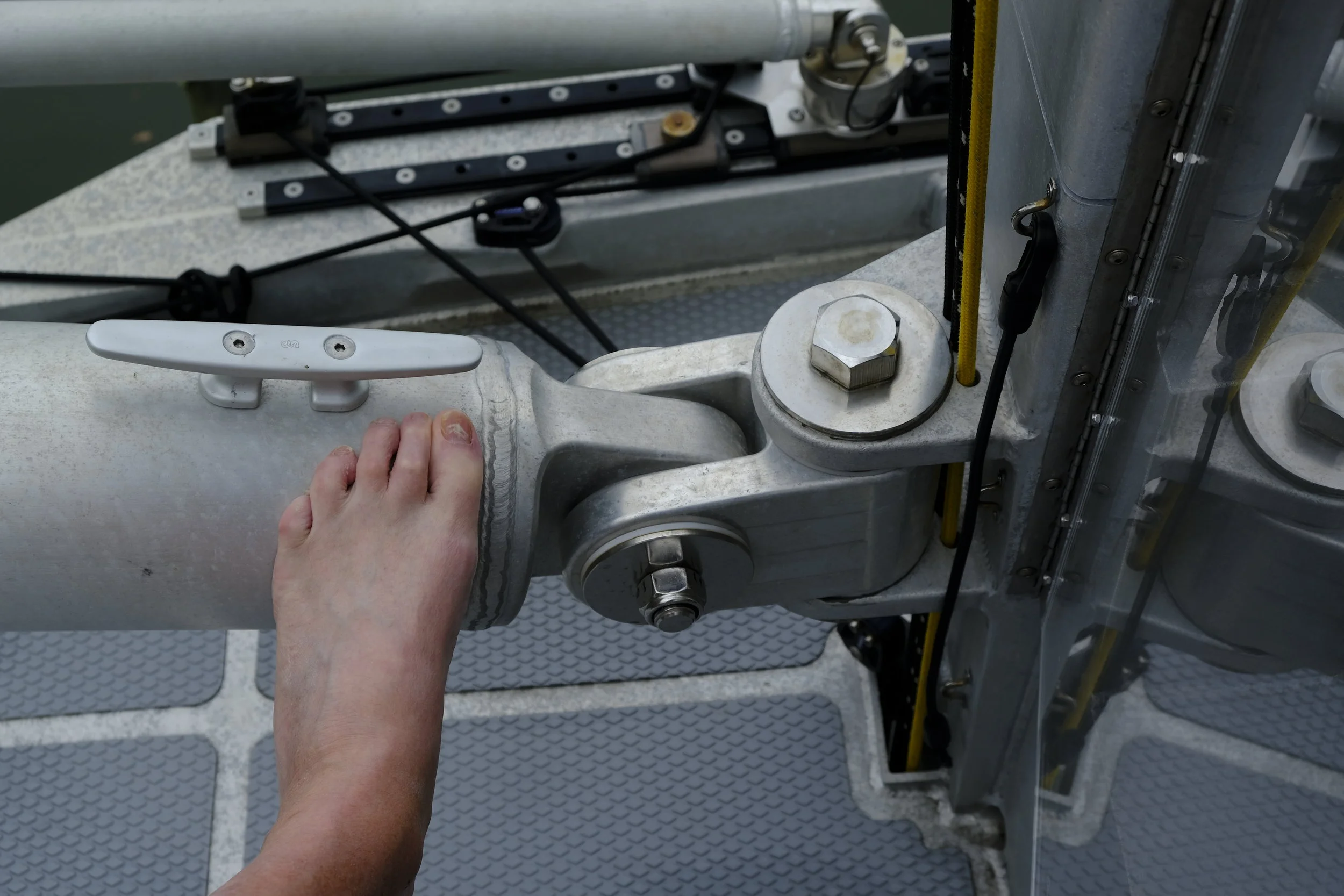 My size 13 foot gives you an idea of the massive construction of equipment on this boat. Everything is over sized to handle any sea condition.