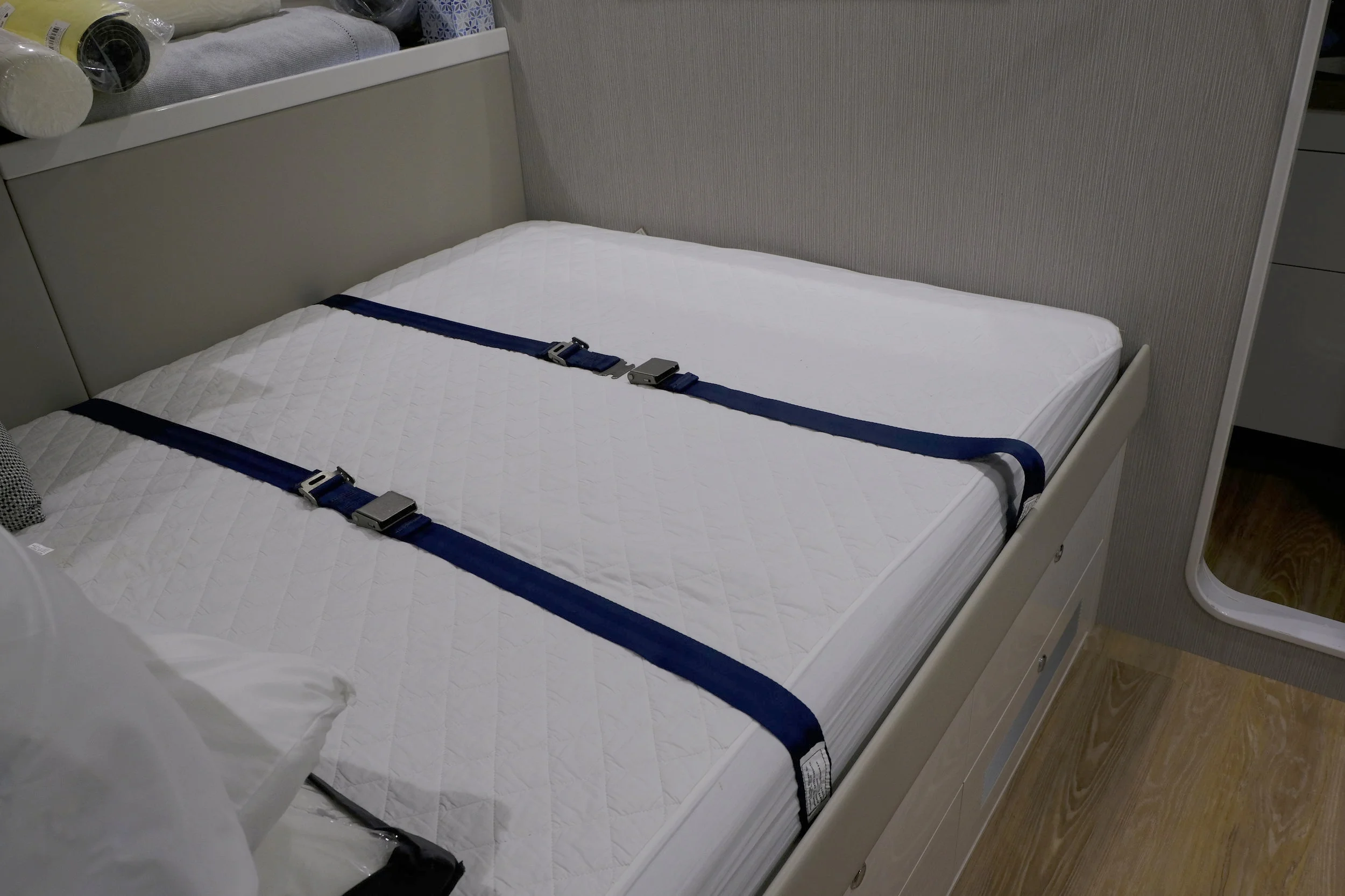 Another idea that is almost too obvious. Seatbelts for guest berths keep people from tossing and turning in a seaway. How many times could you have used them, especially in semi-displacement trawlers with large aft cabin mattresses.