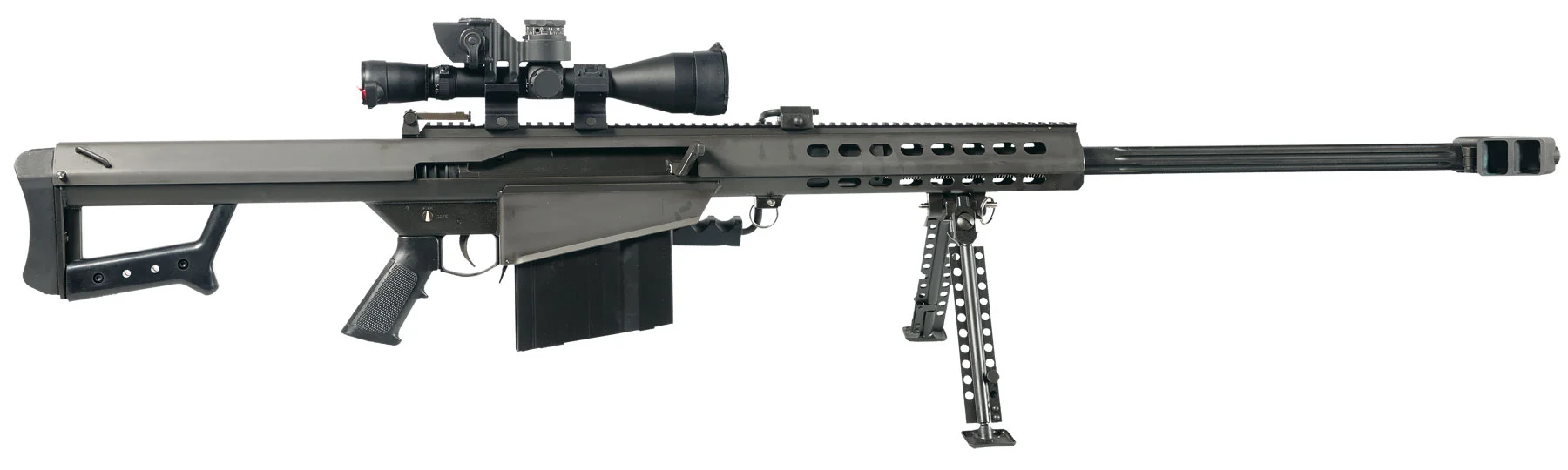 Our military uses the M82 Barrett rifle with great effectiveness to engage targets at long distances. It is an awesome weapon in the hands of a trained sniper team. It does not belong on a cruising boat.