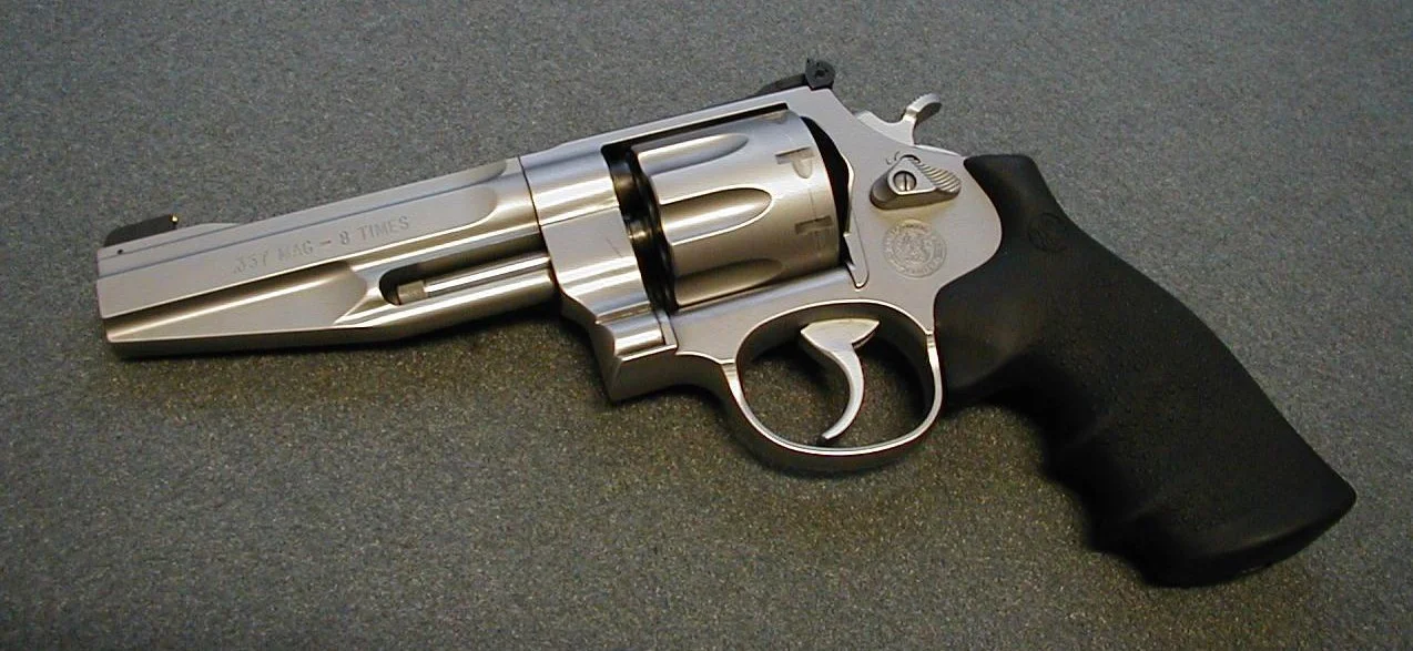 This stainless steel Smith & Wesson .357 Magnum revolver is much simpler than a semi-automatic pistols.