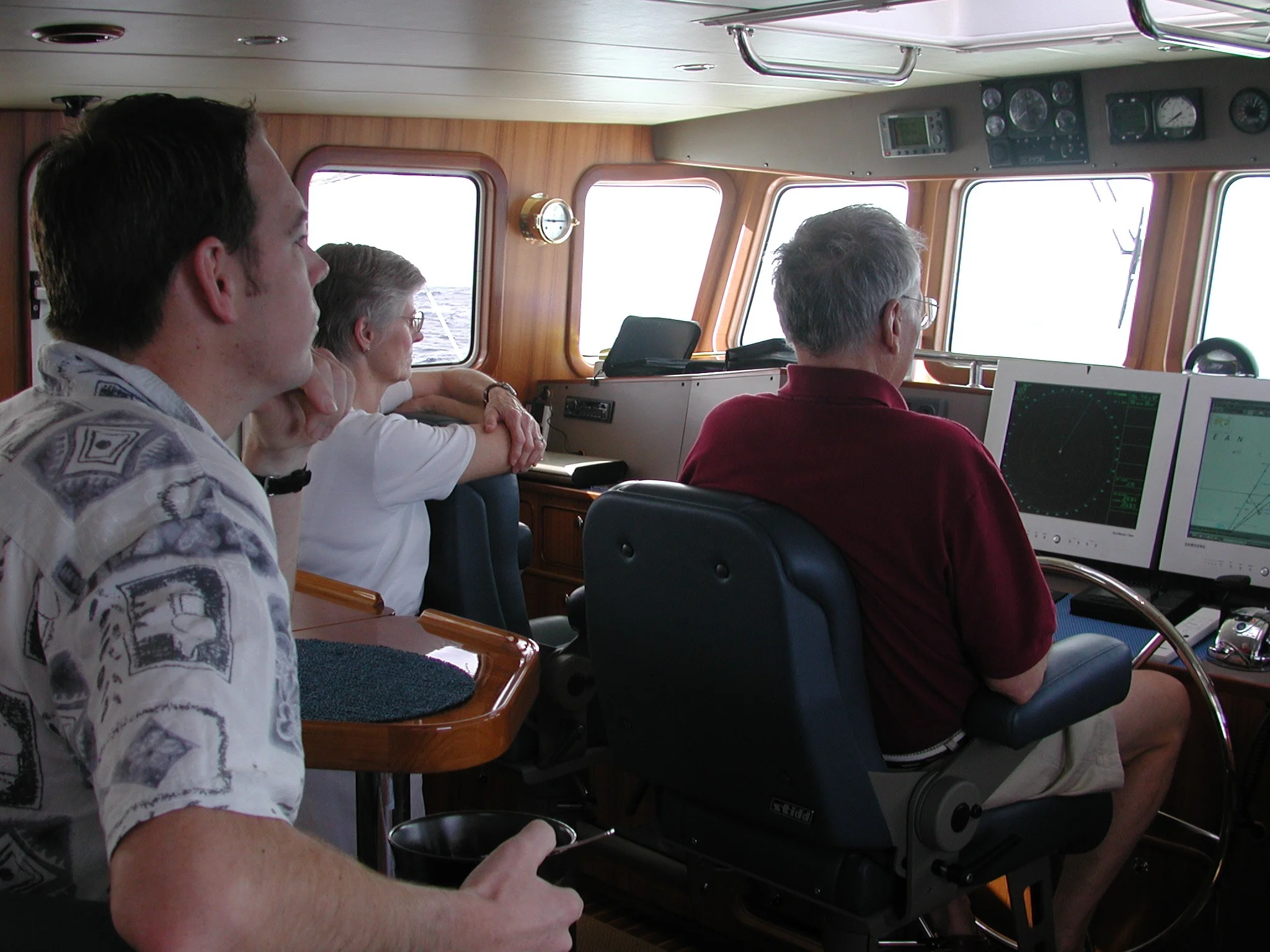 A Nordhavn set up for passagemaking. The Stidd seats were a very tight fit, but allowed two people to sit together with a settee and table behind.