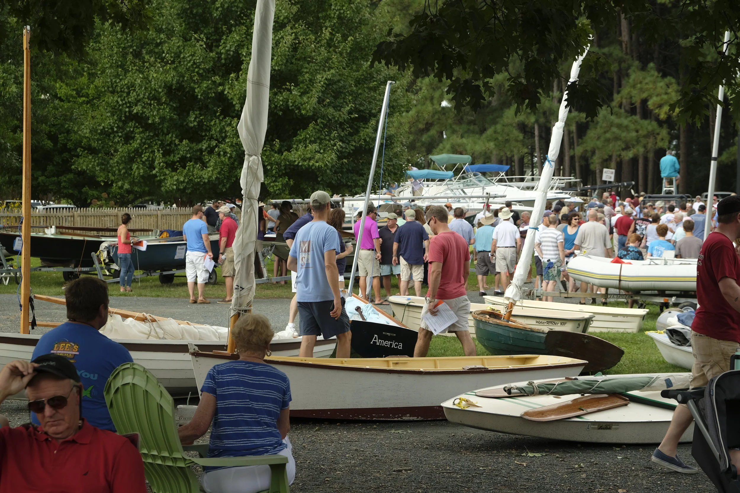 Held every year on Labor Day weekend, the CBMM auction attracts folks who want to see what there is to bid on this year. I watched a woman in a bidding war with a young man over a pre-WWII rowing skiff. He got it for $750.