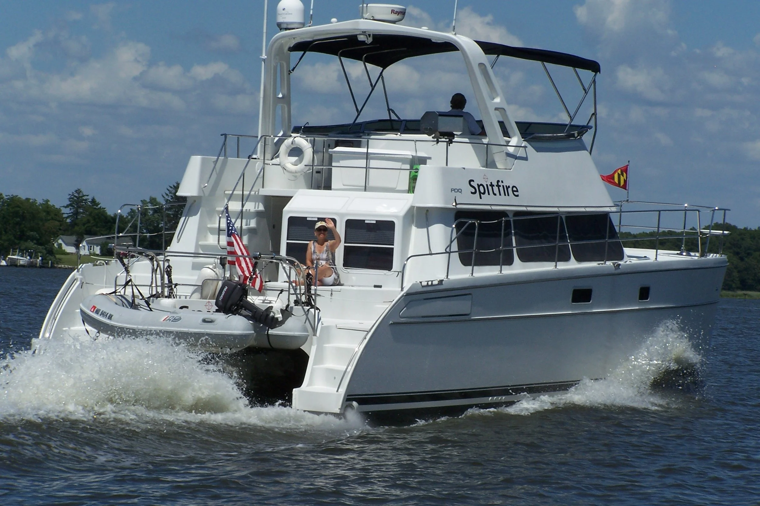 I was guilty of covering up the name of the boat by having our dinghy in davits. Not that many boats ever passed Spitfire in the ICW!