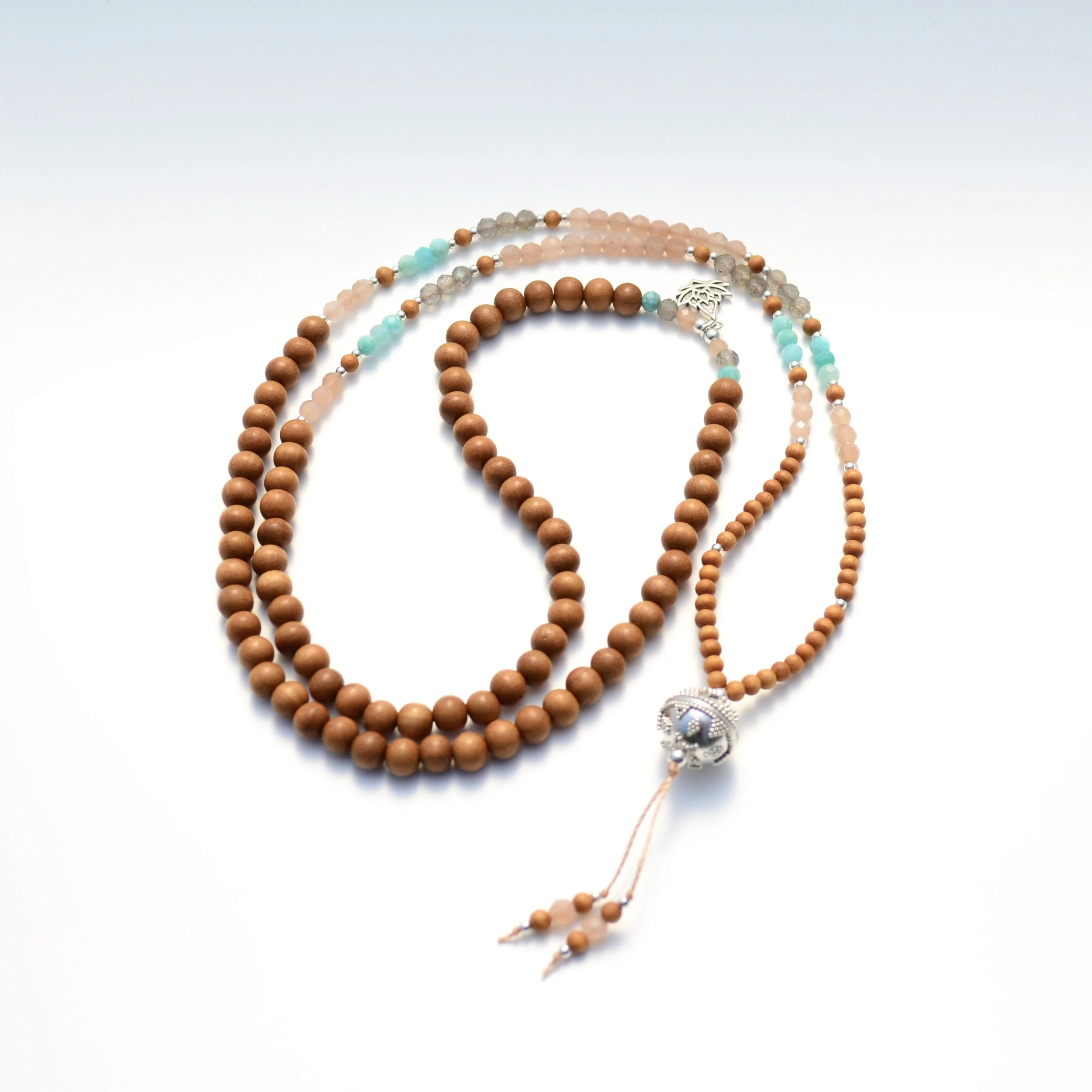 Sandalwood, Apricot Moonstone, Labradorite, Amazonite & Bali Silver