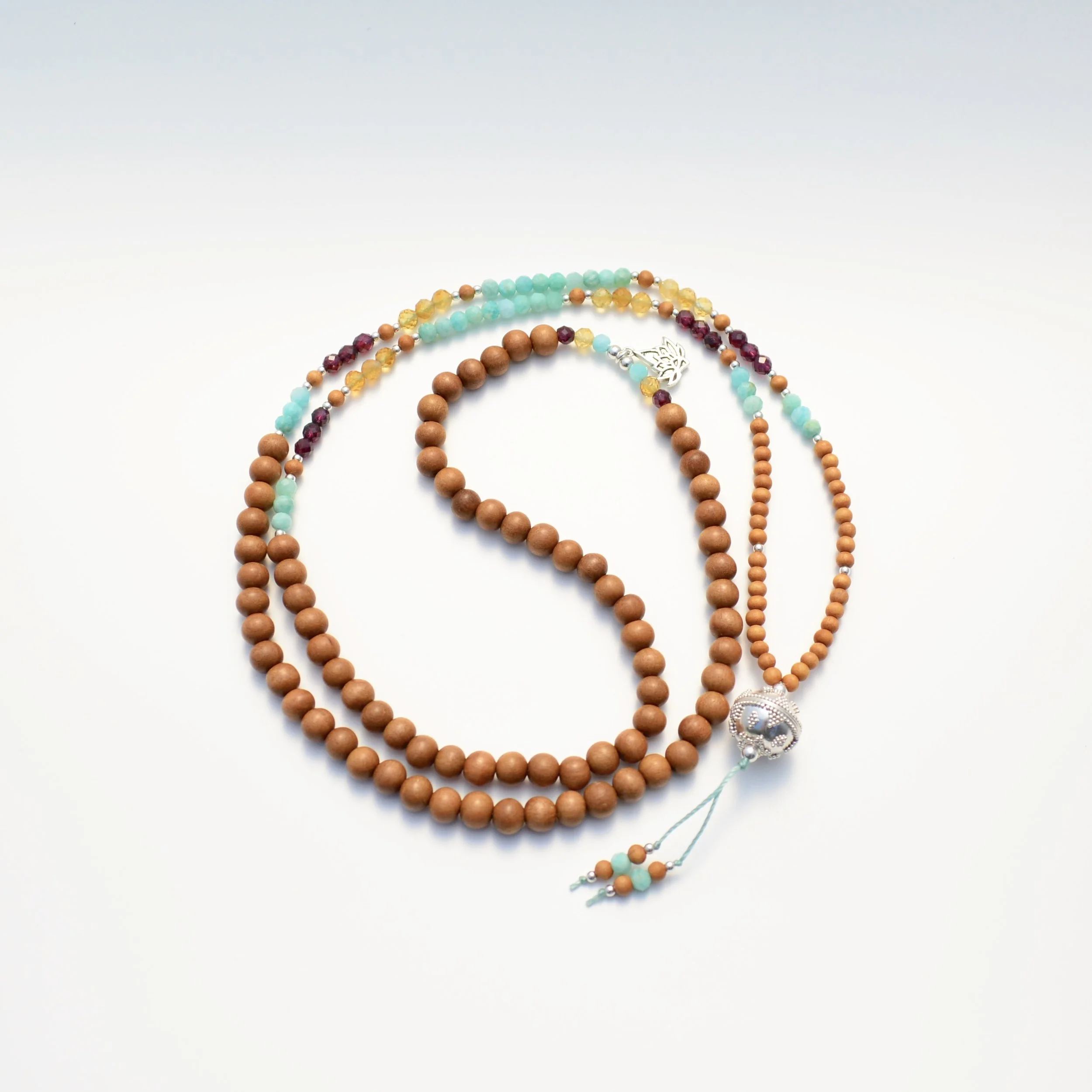 Sandalwood, Amazonite, Citrine, Garnet & Bali Silver
