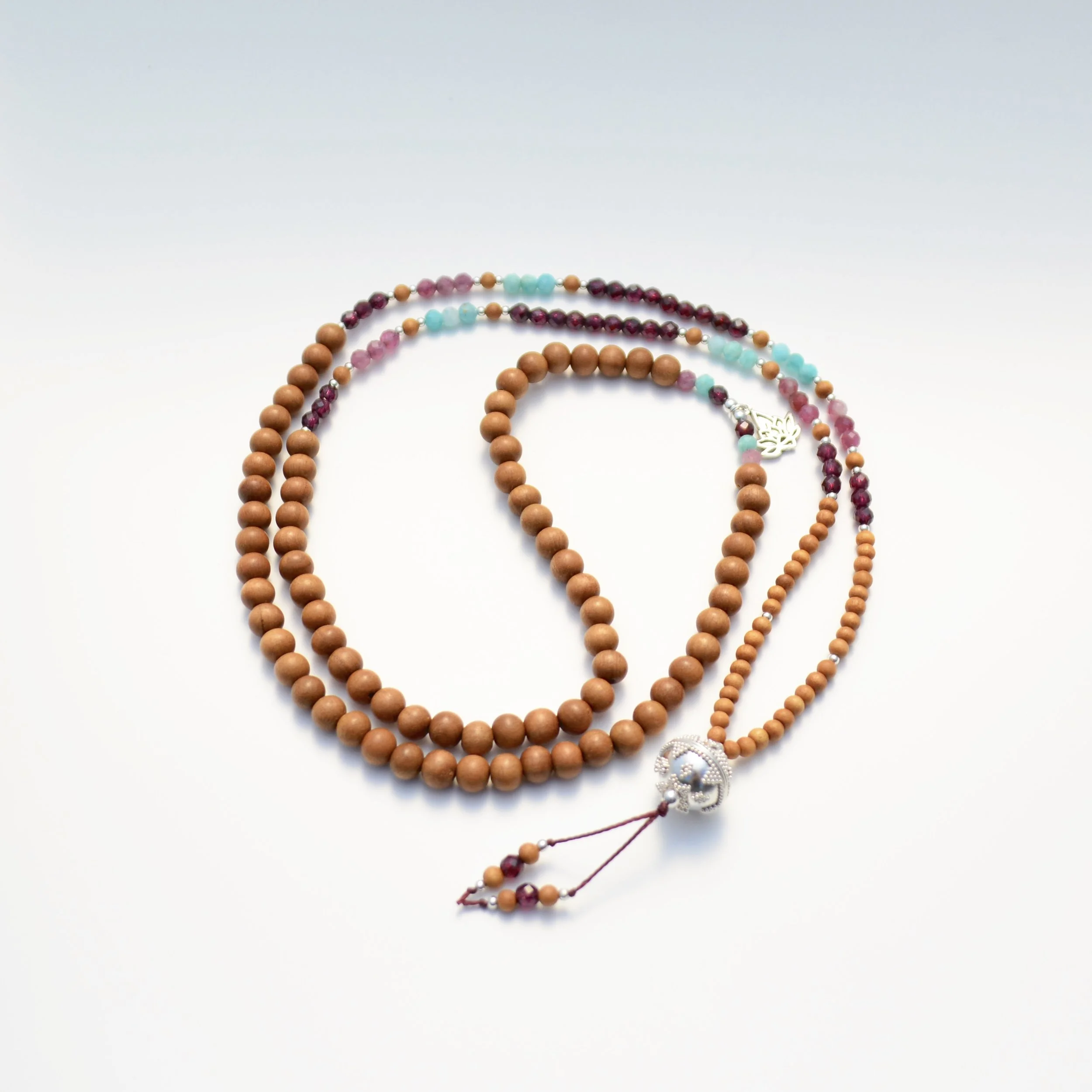 Sandalwood, Garnet, Pink Tourmaline, Amazonite & Bali Silver