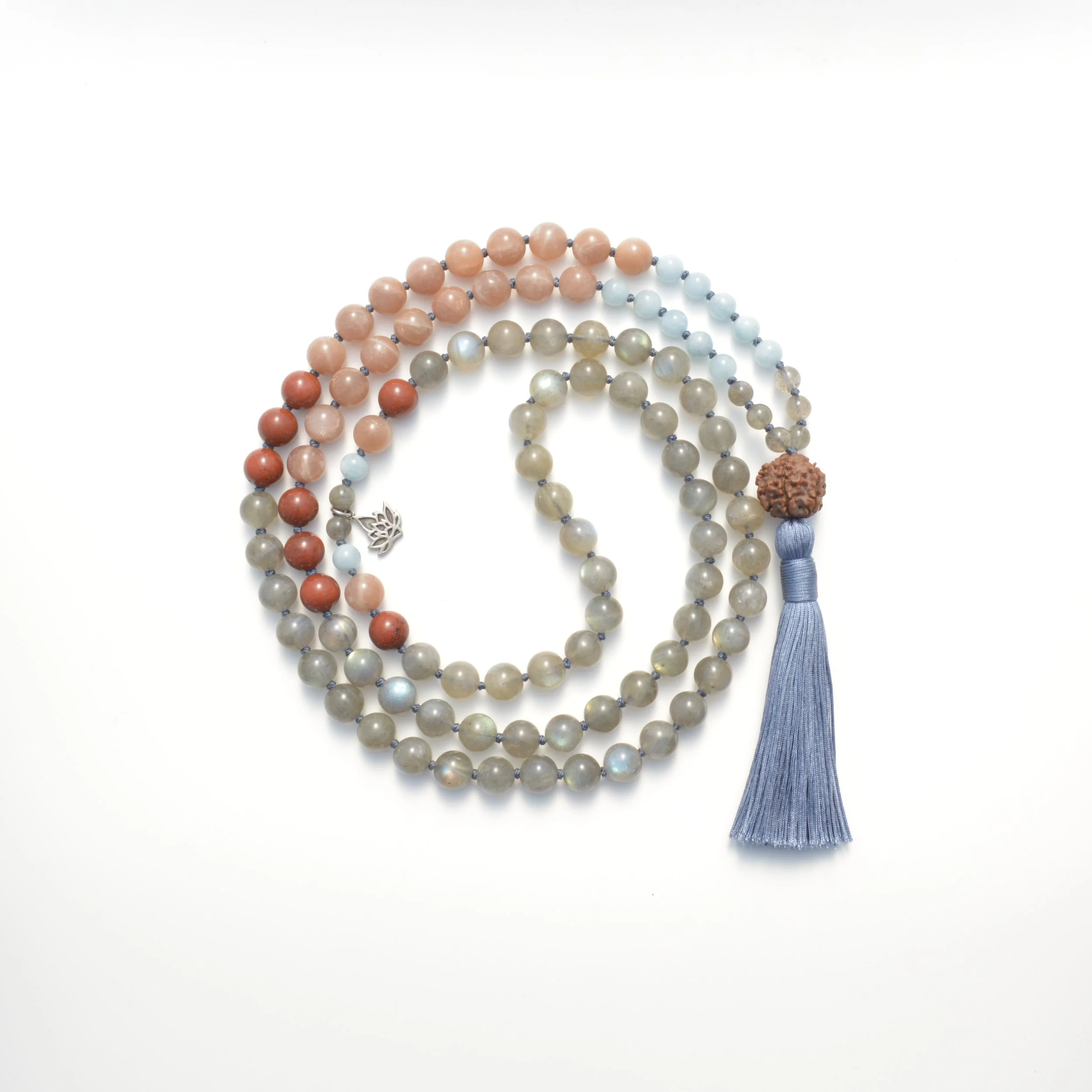 Labradorite, Red Jasper, Sunstone, Aquamarine &amp; Rudraksha