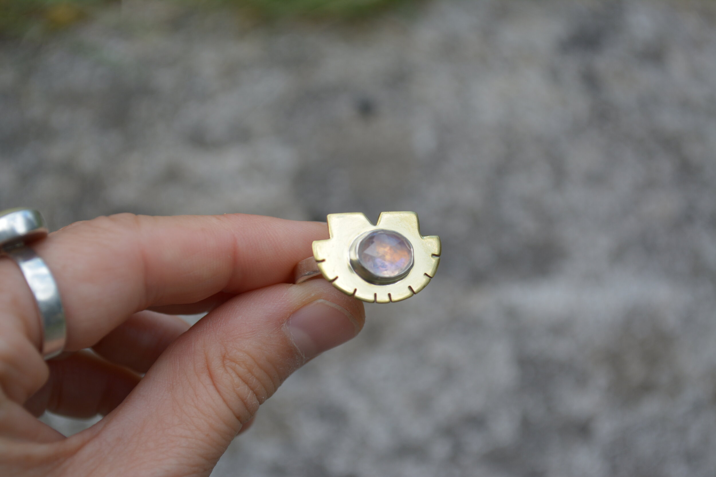 Desert Sunrise Ring - Rainbow Moonstone