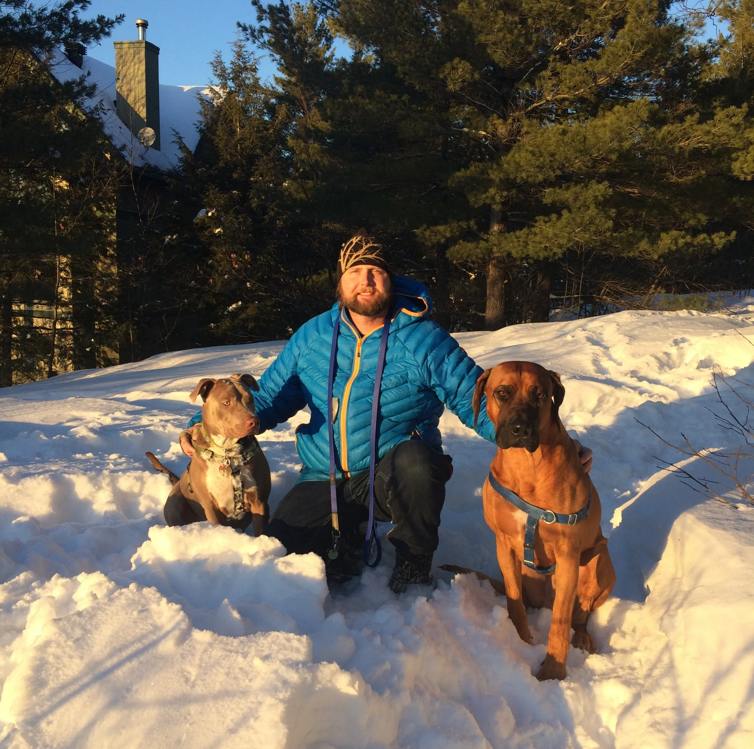 Jonathan and his dogs Maeby and Burley