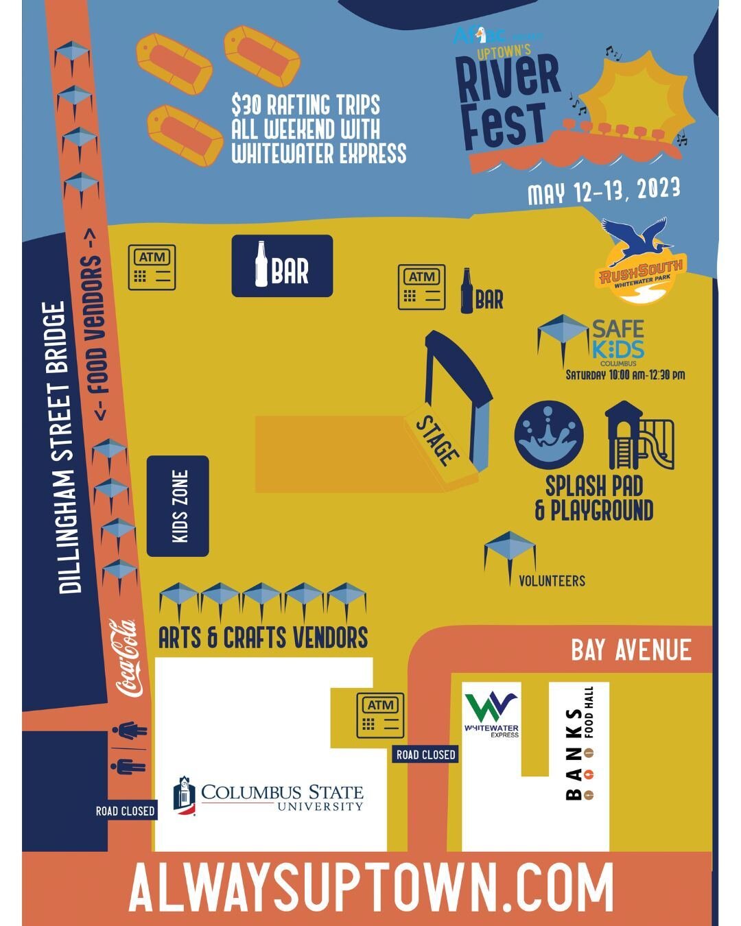 TOMORROW IS THE BIG DAY- RIVERFEST 2023!! Here is an event map to help you plan your day, plan your routes and have the best weekend hanging out with us! For more information, visit our website at our #linkinbio! 🤩

#alwaysuptown #amazingcolumbusga 