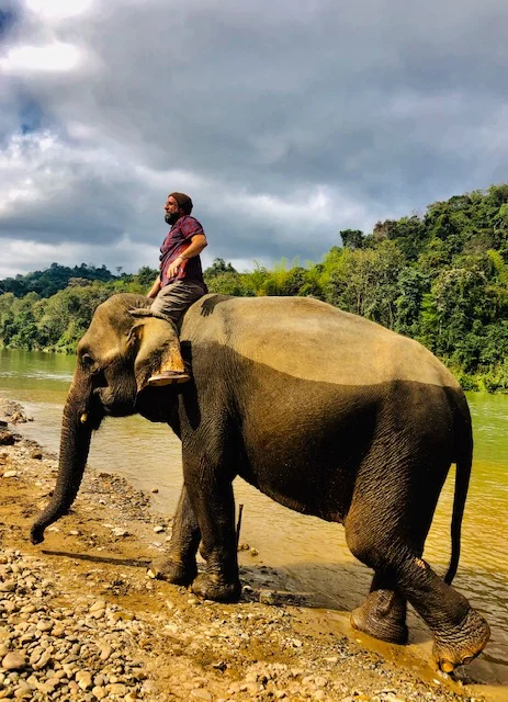 Me & Hmoung emerge from the Healing Waters of the Elephant Village Sanctuary