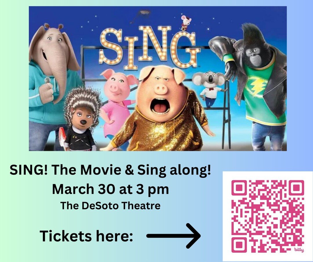 Next Saturday -- a family film that's perfect for Easter Weekend! Get tickets via the QR code, or here: https://bit.ly/SingRome. #singalong #romega #kidevents