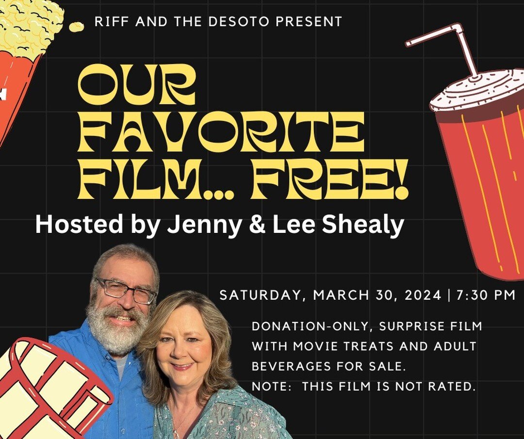 Wonder how many years since there was a double feature at the @historicdesototheatre ? THIS Saturday you can SING at 3 pm with the kids, then come back at 7:30 for a surprise film and a glass of wine with friends like @jennyshealy1 and @leeshealy (yo