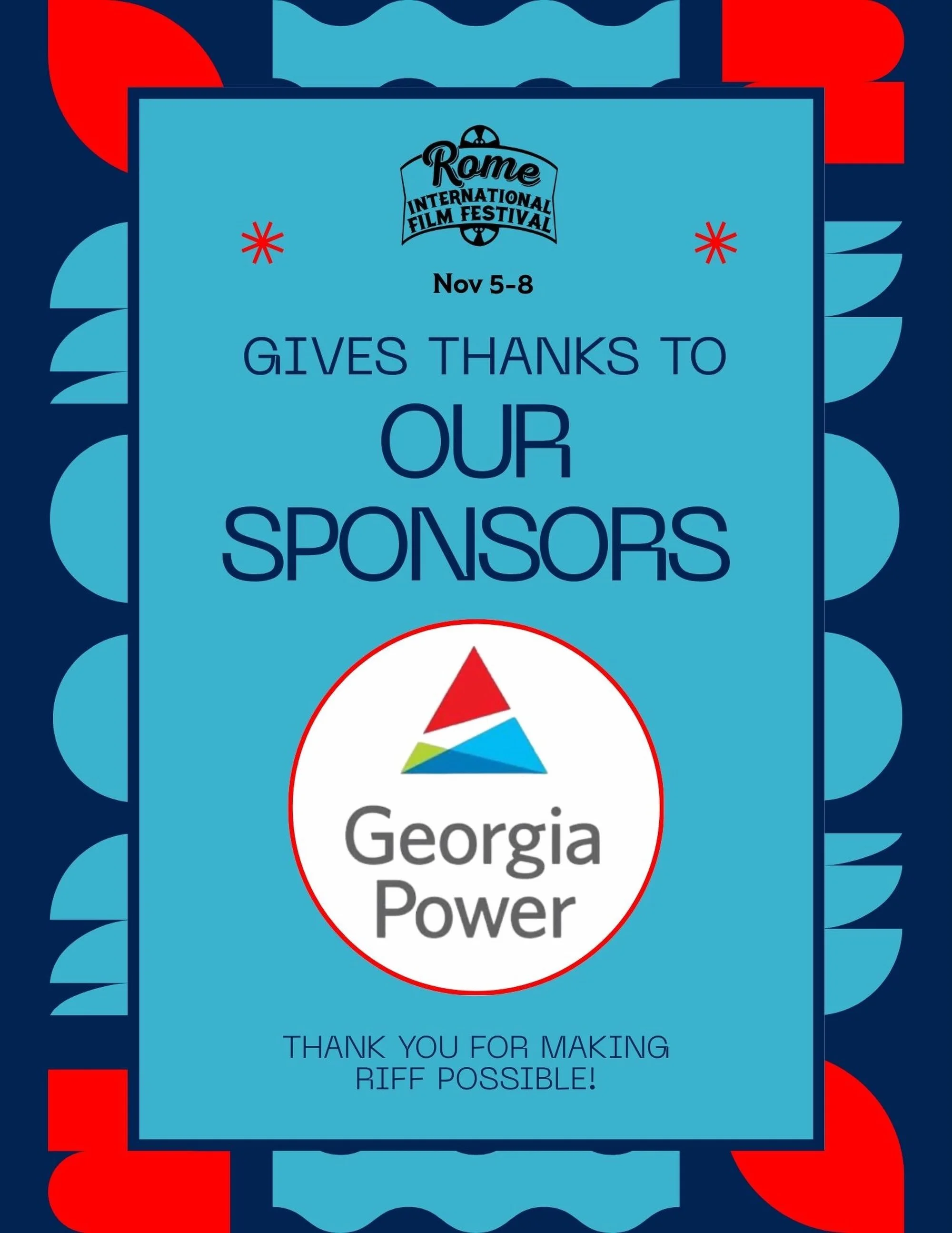 Thank you to Georgia Power for continuing to support the Rome International Film Festival! 
Their sponsorship helps us celebrate filmmakers, create opportunities, and keep the art of storytelling thriving right here in Georgia. We&rsquo;re grateful f