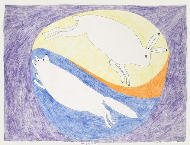 &quot;Origin of Day and Night&rdquo; by
Ningiukulu Teevee 
Coloured Pencil and ink 
58.6 x 76.1 cm
2014

Available drawing id # 151-1153 #drawing #kinngaitstudios #nightandday #inuitart #dorsetfinearts