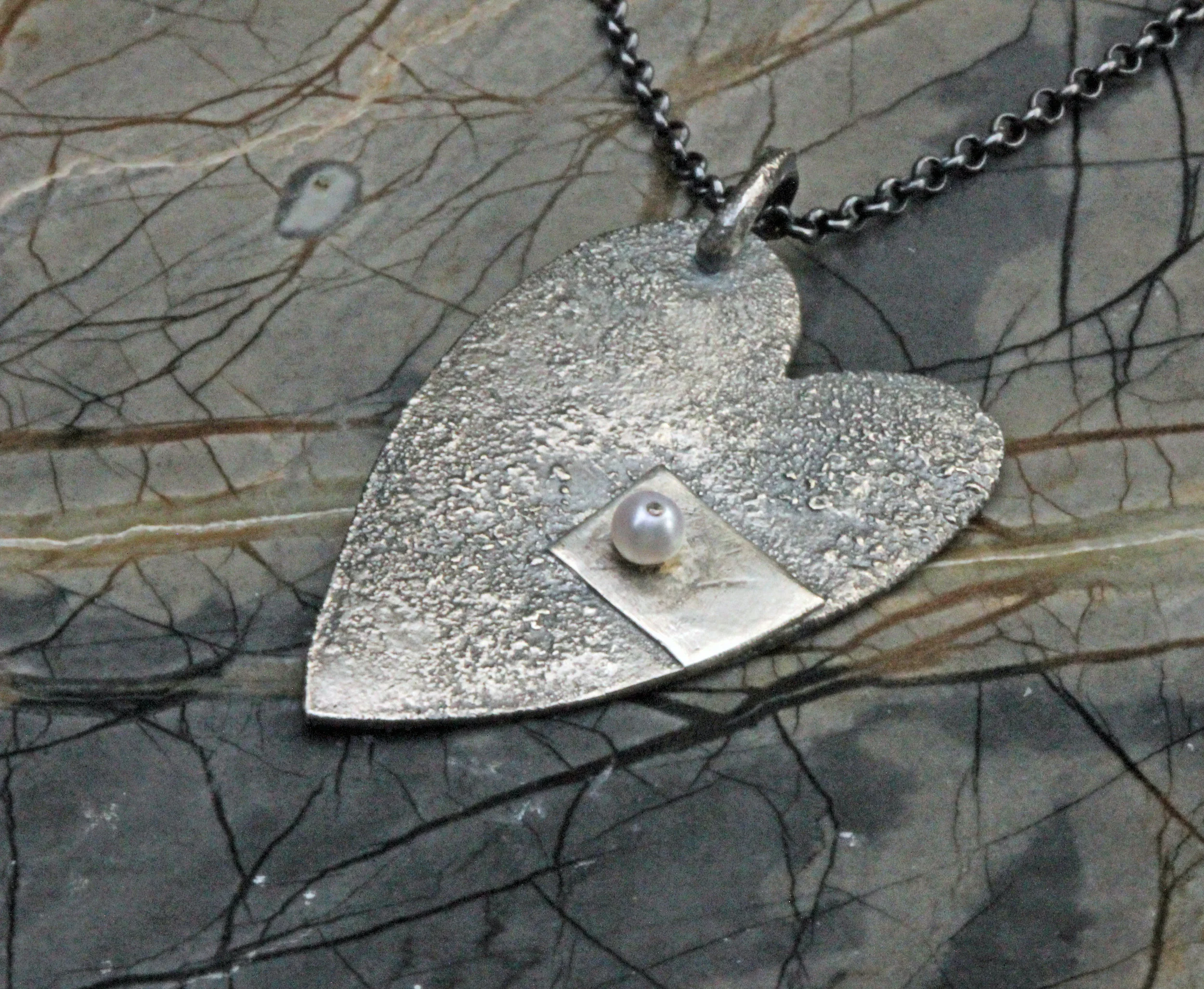 Heart Necklace Sterling Fine Silver Freshwater Pearl