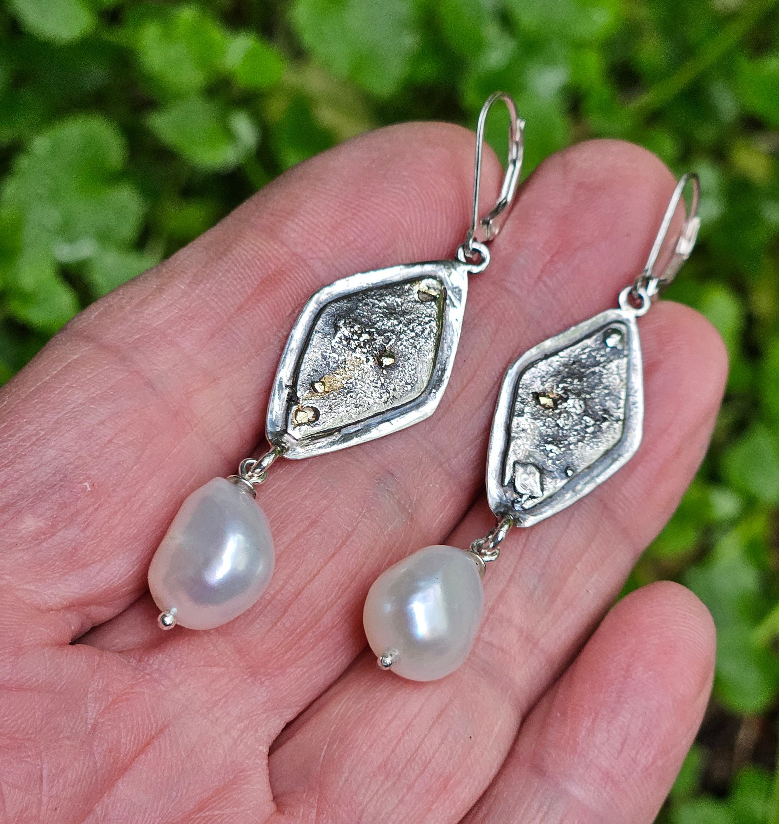 Textured Sterling Silver/Baroque Pearls