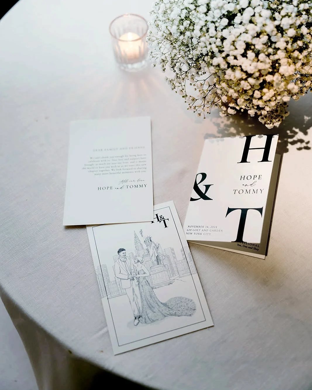 Hope &amp; Tommy's wedding was pure magic&mdash;effortlessly elegant and intimate in the heart of the city. We loved creating their day of materials including a custom illustration&mdash;adding a personal touch to such a beautiful day &hearts;️✏️

&b