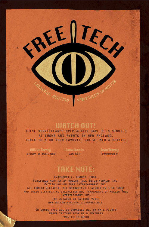 Book credits designed as in-world poster