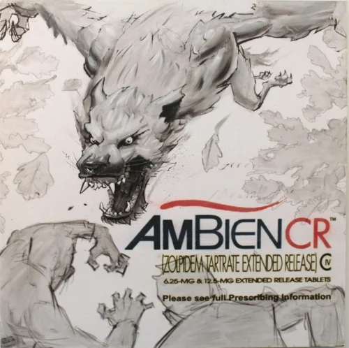 "Ambien" 2018, Mixed Media on panel