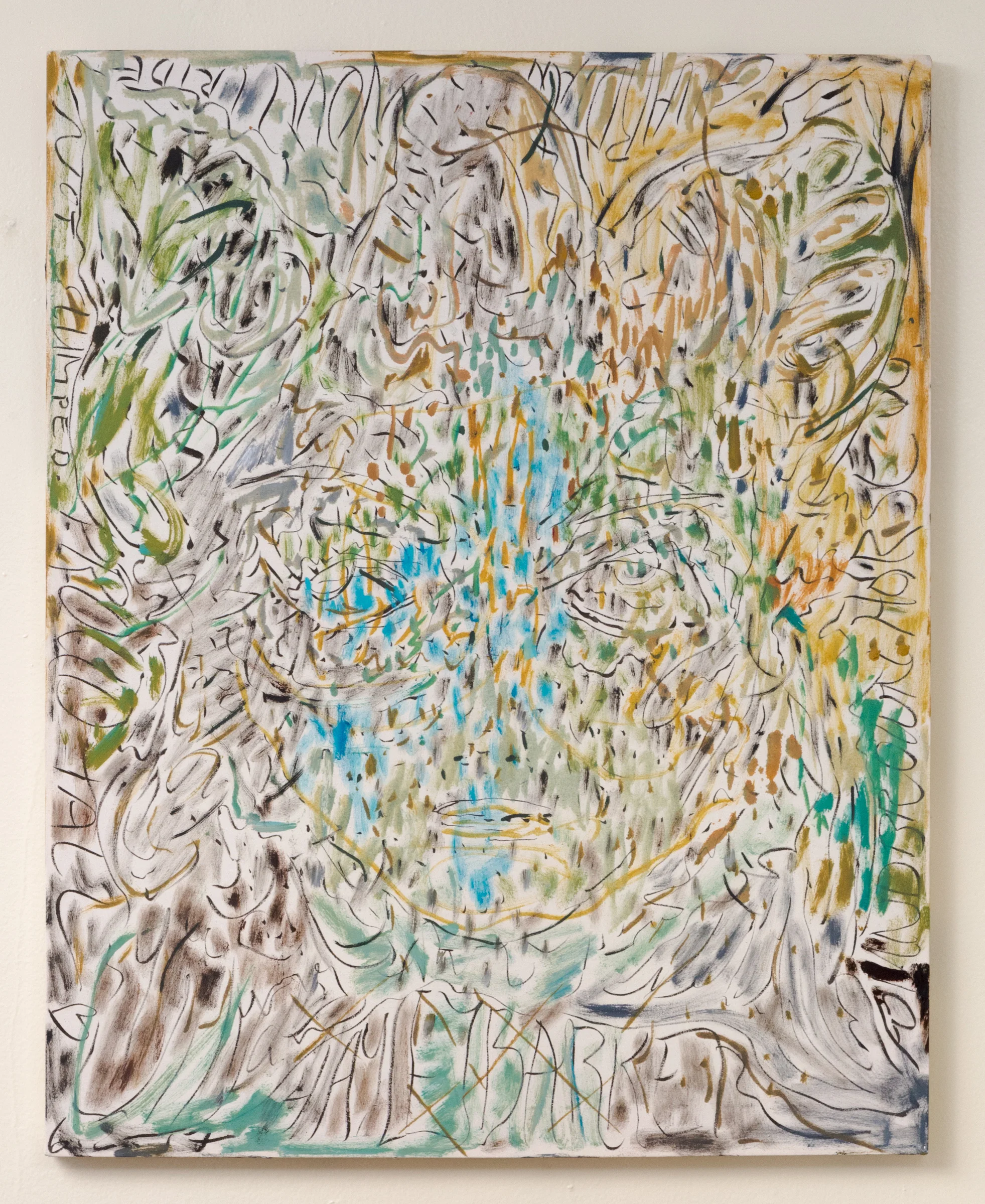 Untitled (brown horse ride slumped over but proud tall) , 2017. Oil and marker on muslin. 30 x 24 in.