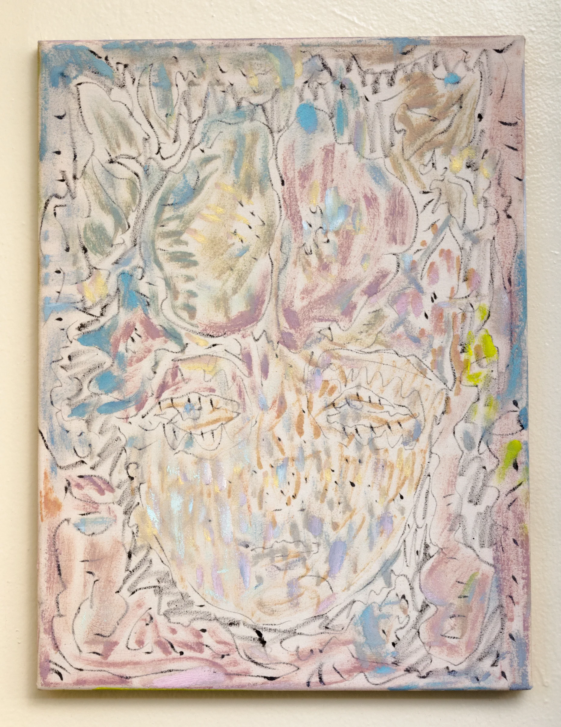 BAT TIME (above Monarchs, twin sister flowers) , 2017. Oil on muslin. 16 x 12 in.