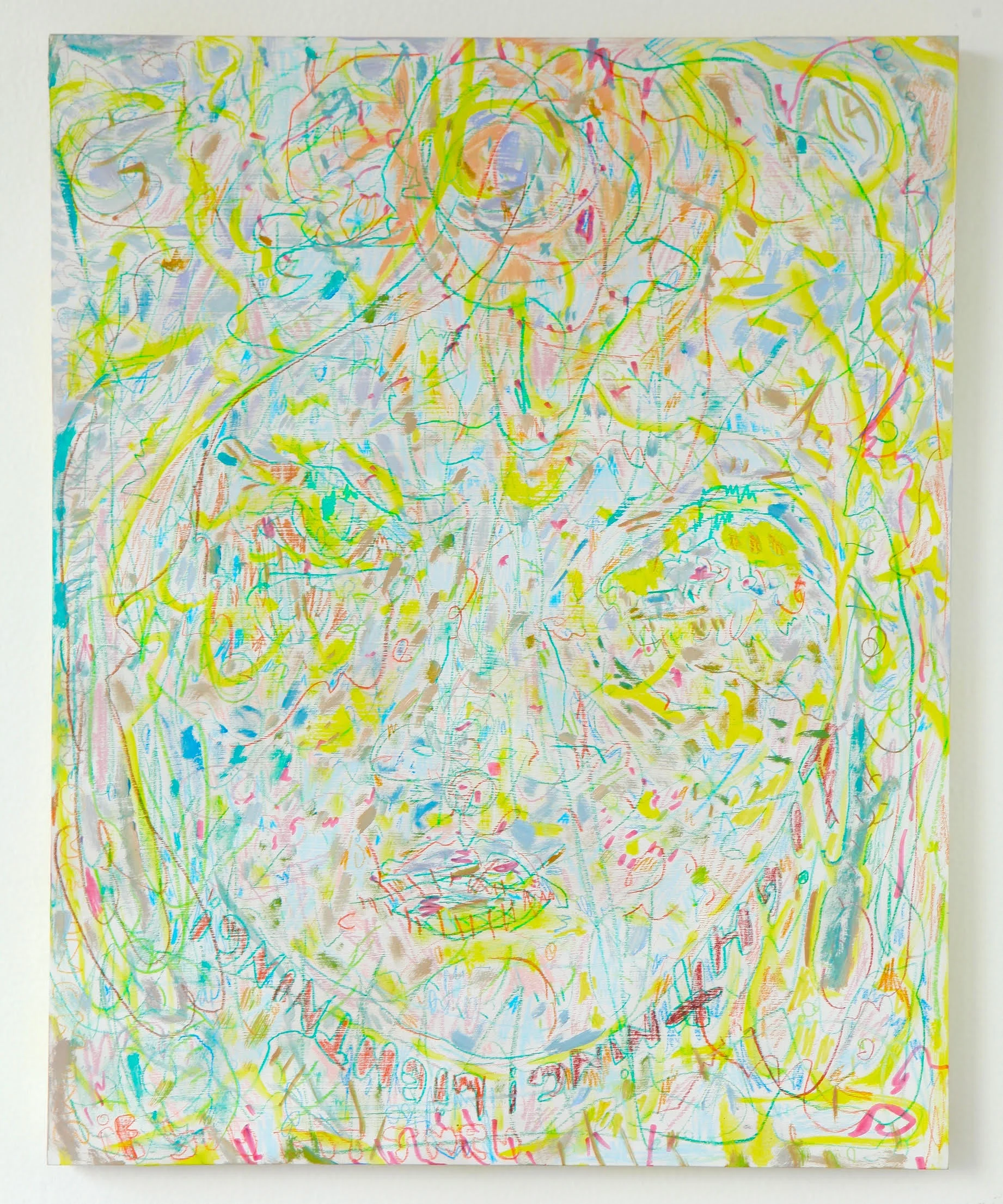 "Lightning Lightning", 2017. Oil paint, pastels, and colored pencil on panel. 20 in. x 16 in.