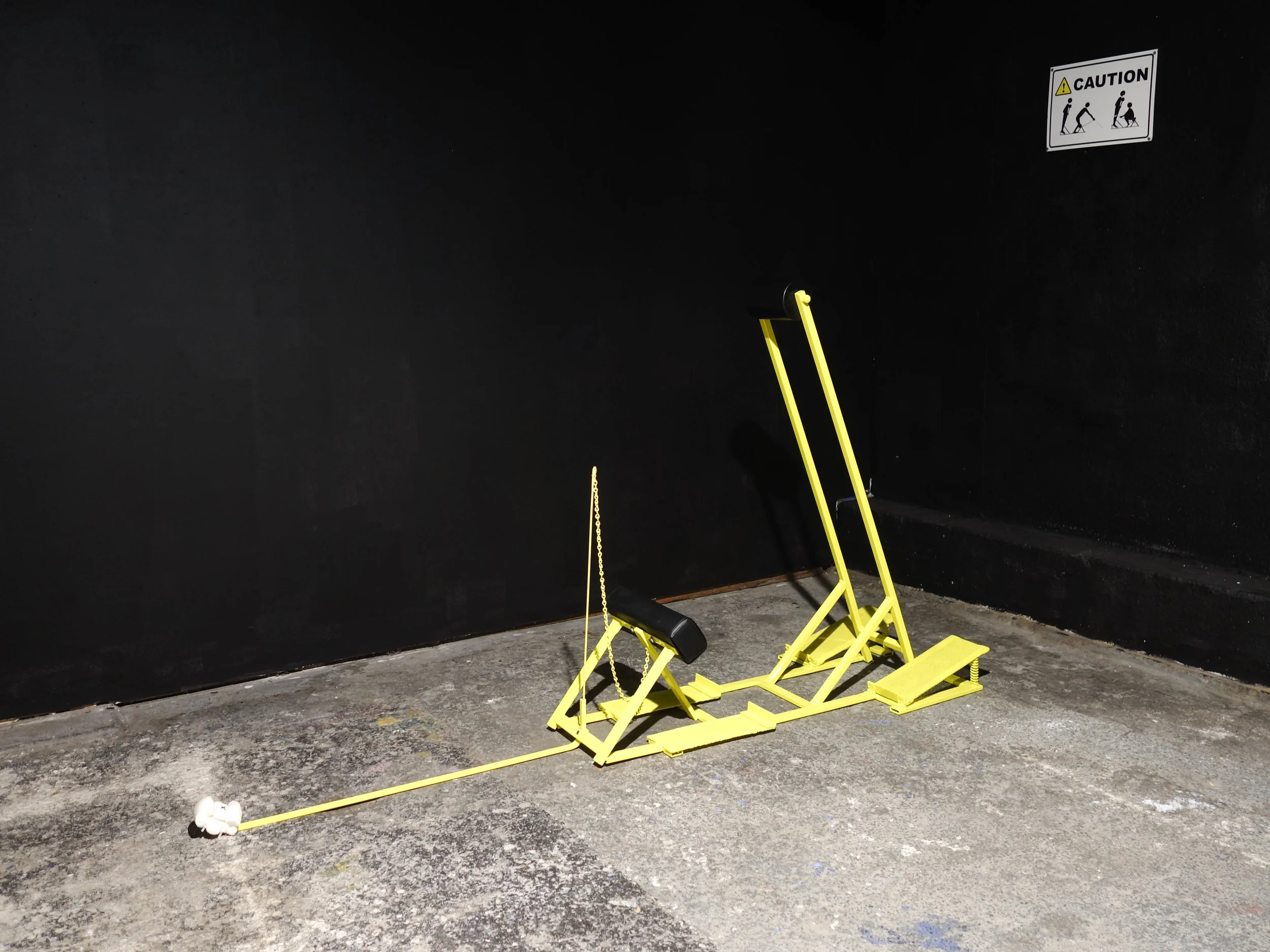 Progressive Side Step , 2018. Welded metal, powder-coated paint, equipment pads, memory foam. Dimension variable.