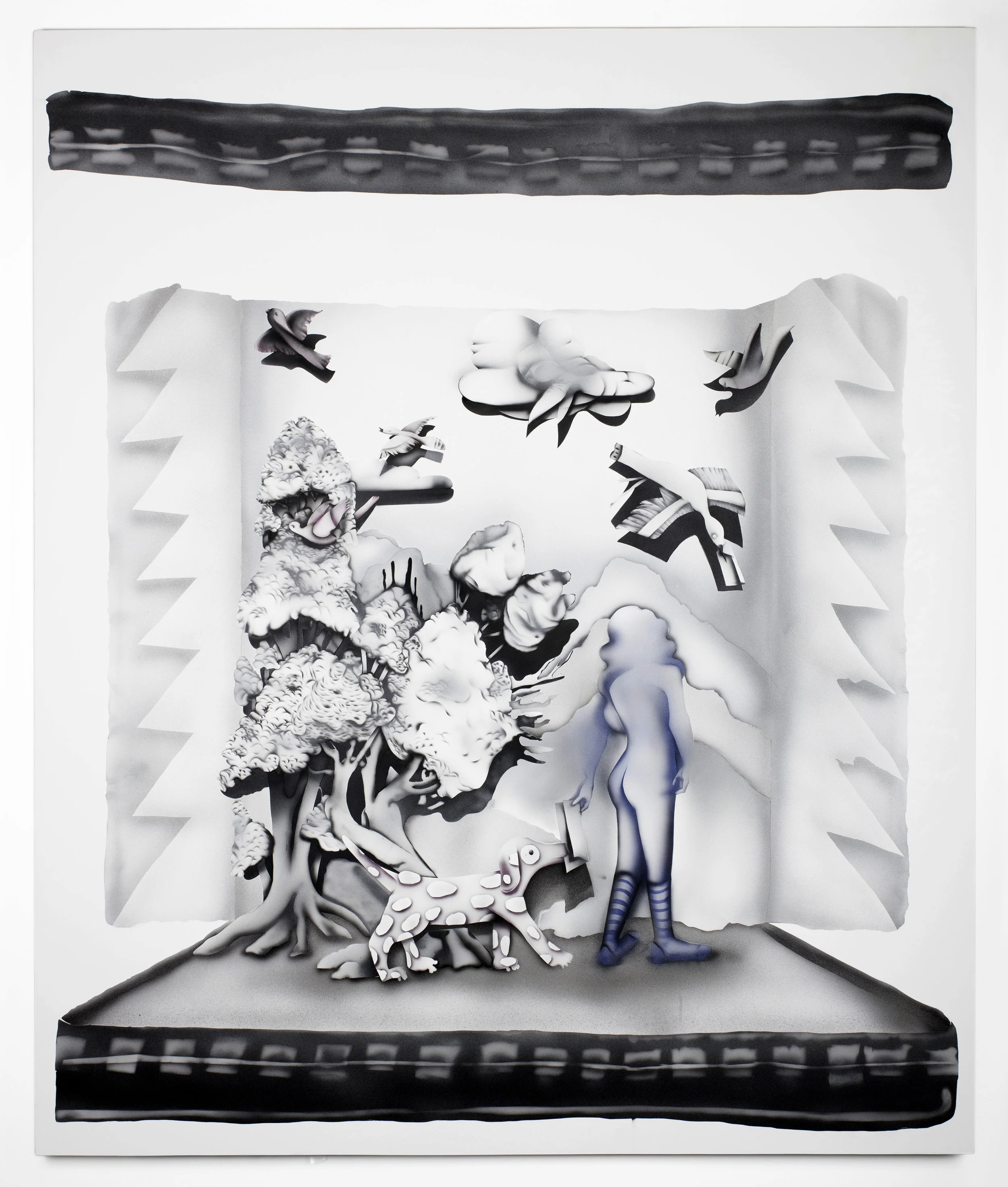 Kara Joslyn, subj: Re: The Explusion: body: HAHAHA XO Hel, 2019, Acrylic and polymer car paint on canvas. 60 in. x 72 in.