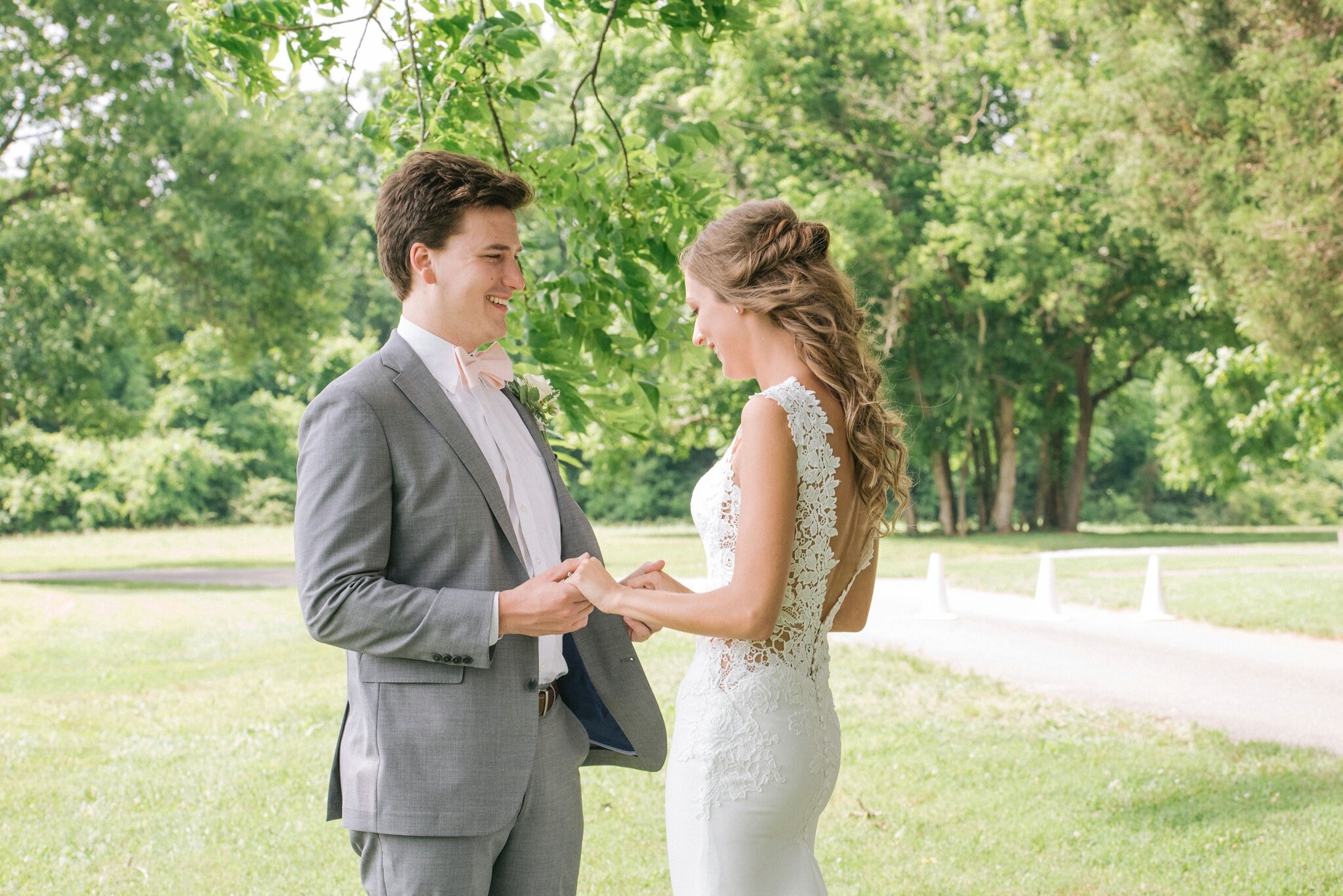 bride and groom first look in Nashville