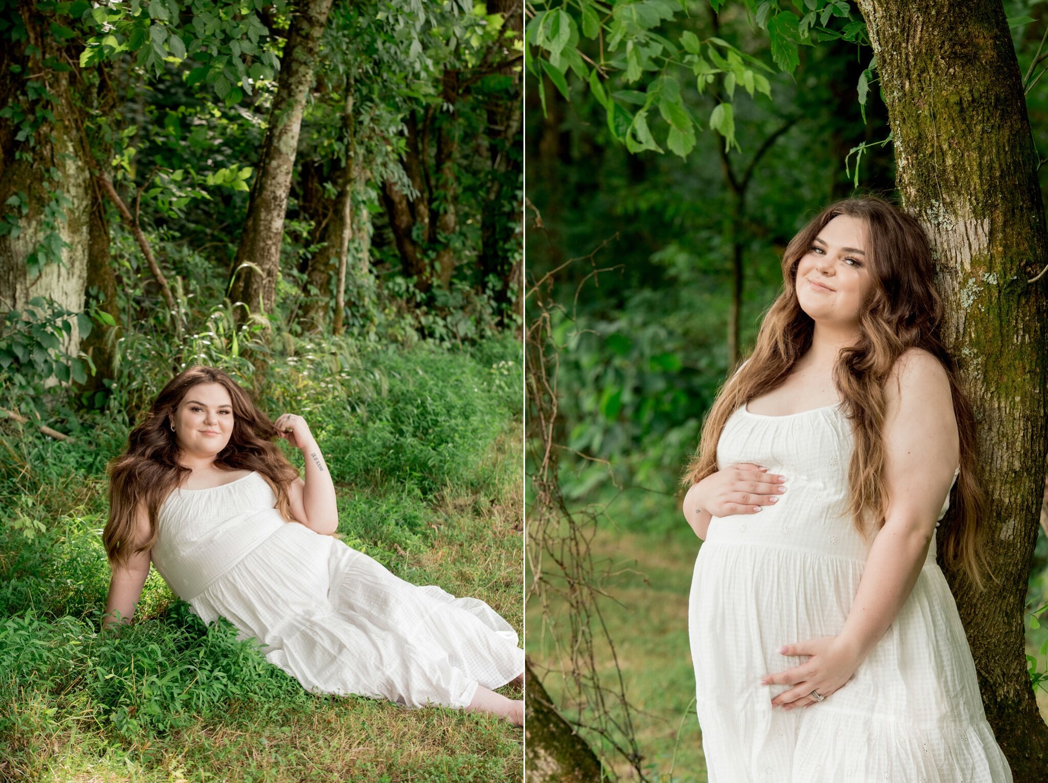 maternity photos in a forest preserve
